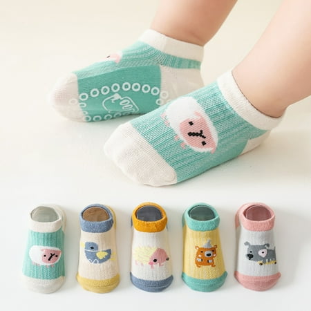 

harmtty 1 Pair Baby Socks Cute Soft Cartoon Animal Summer Toddler Socks with Non-slip Dot for Children Green