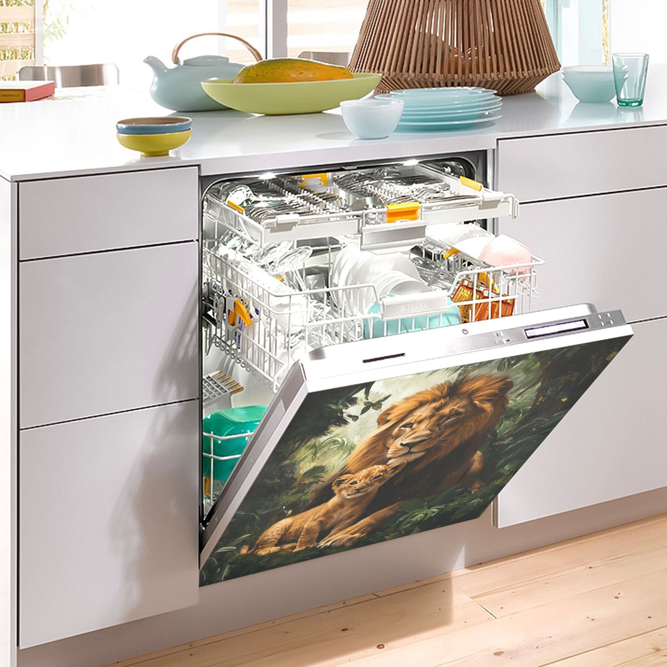 Dishwasher Magnetic Sticker 23x26 Inch Refrigerator Magnetic Sticker Washing Machine Magnetic Sticker Kitchen Panel Magnetic Sticker Home Decor Beautiful Brown Lions