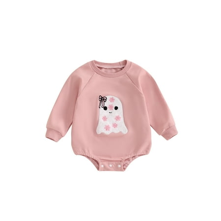 

Raccmtaty Baby Halloween Casual Romper Long Sleeve O Neck Ghost Embroidery Sweatshirt Romper