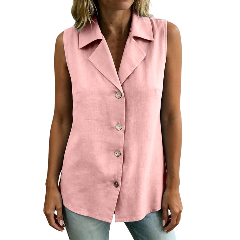 Women's Cotton Linen Open Front Vest Summer Oversized Notch Collar