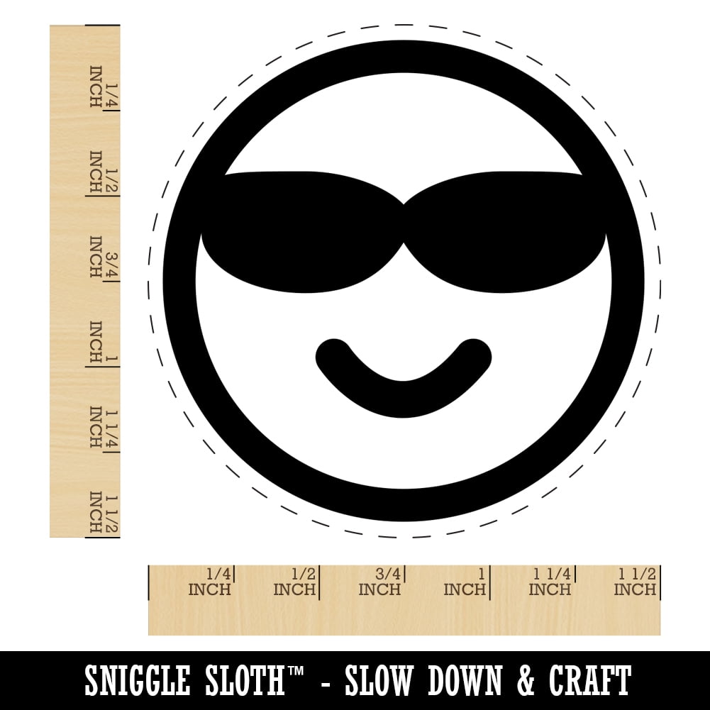 Sunglasses Cool Smile Happy Emoticon Self-Inking Rubber Stamp Ink Stamper - Black Ink - Large 1-1/2 Inch