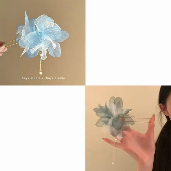 Withered leaves super fairy hairpin retro chiffon flowers pearl tassel hairpin hairpin hairpin sweet temperament Chinese plated hair hair accessories