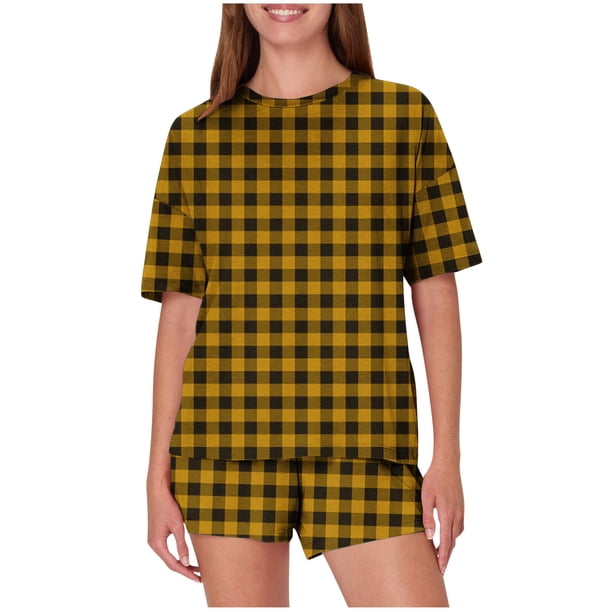 Pijama informal holgado con estampado de cuello redondo y manga corta para mujer, de poliéster