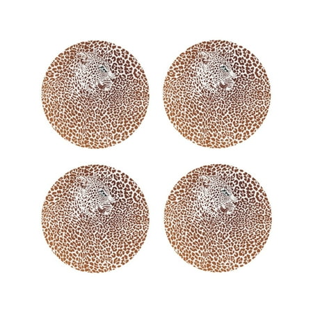 

Fuzoiu Leopard Brown Print Leather Coasters Set Drink Coasters Set of 4 for Tabletop Protection Durable PVC Coasters Home Décor and Housewarming Gift-Round Shape