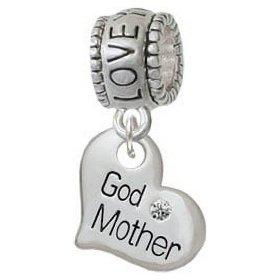Small ''Godmother'' Heart with Clear Crystal - Love You More Charm Bead