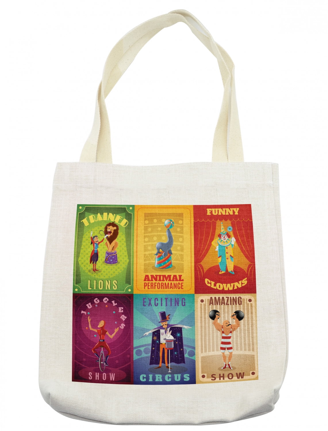 Circus Amusement Park Pattern Print Leather Tote Bag