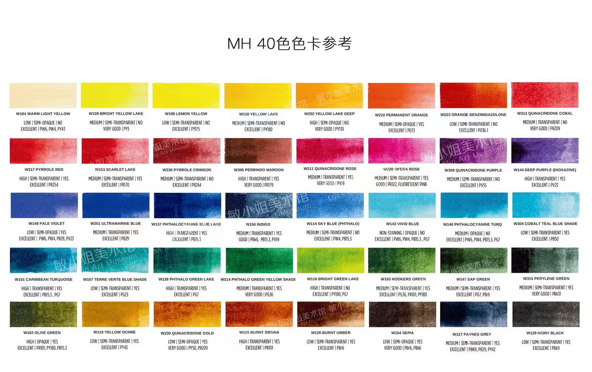 Michael Harding Professional Watercolor Set Handmade 40 Colors  0.5ml Artist Watercolor+Color Card