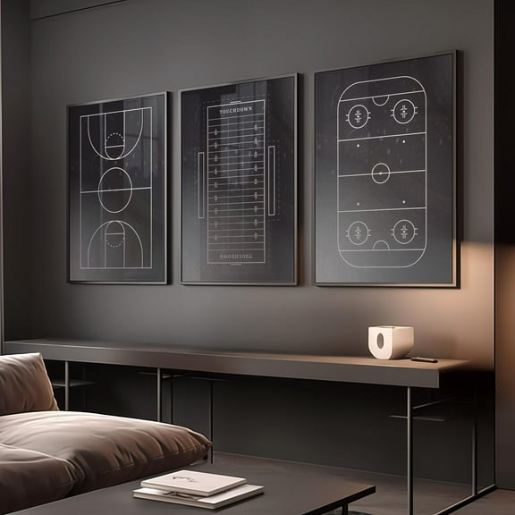 UNFFRAMED Luvia Set of 3 Sports Fields Wall Art, Basketball Decor, Ice Rink Print, Male Bedroom Prints, Man Cave Wall Decor Set 3 Prints 8x12