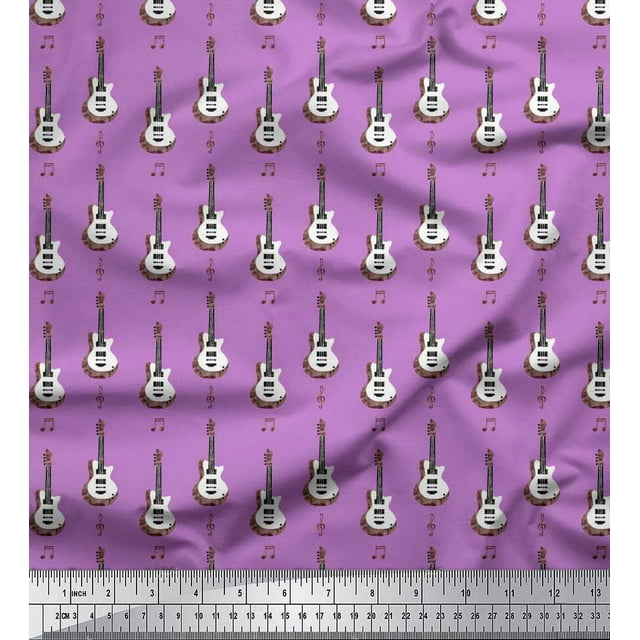 Soimoi Tissu Poly Georgette Notes & Guitare Instrument de Musique Imprimé Tissu au Mètre 42 Pouces de Large