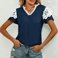 thumbnail image 4 of Gibobby Playera Manga Corta para Mujer Camiseta manga corta con temperamento encaje para mujer, camiseta con cuello en V y cola golondrina(Azul,XL), 4 of 5