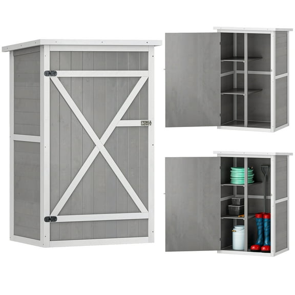 CoSoTower 29.9"x21.7"x45.3" Garden Storage Shed with Asphalt Roof, Outdoor Storage Cabinet w/ Shelves, Grey