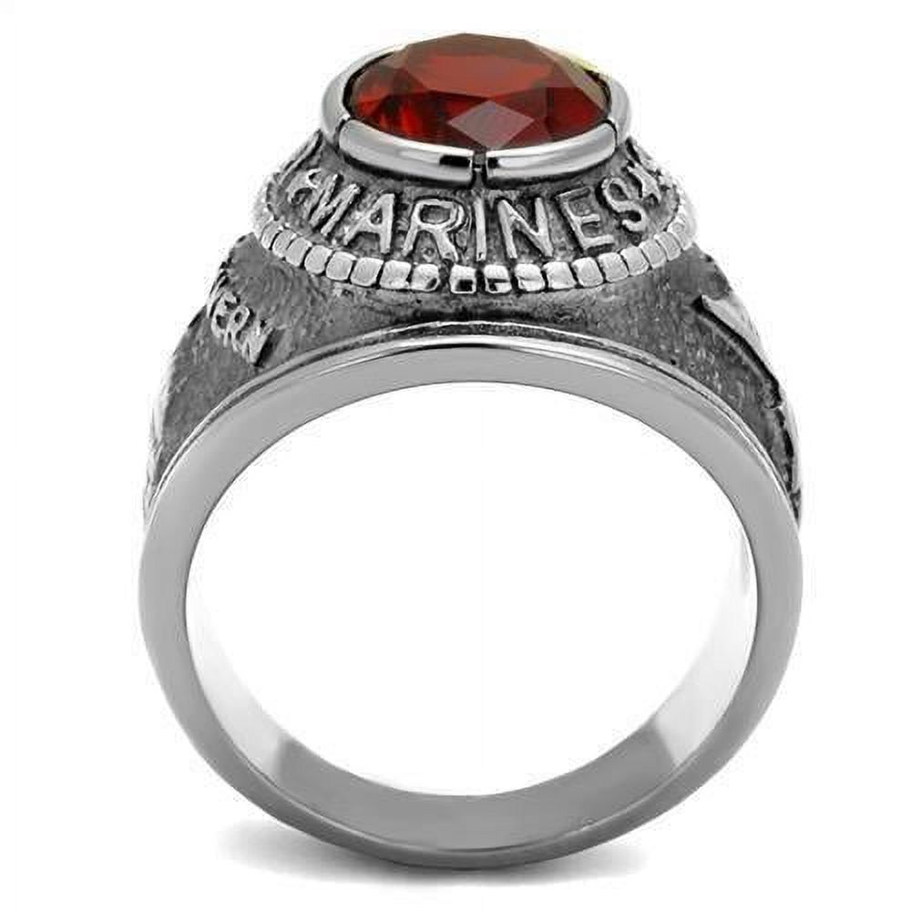 US Marines Ring for Men Women Unisex Stainless Steel Military Ring in Silver with Red Stone Rock
