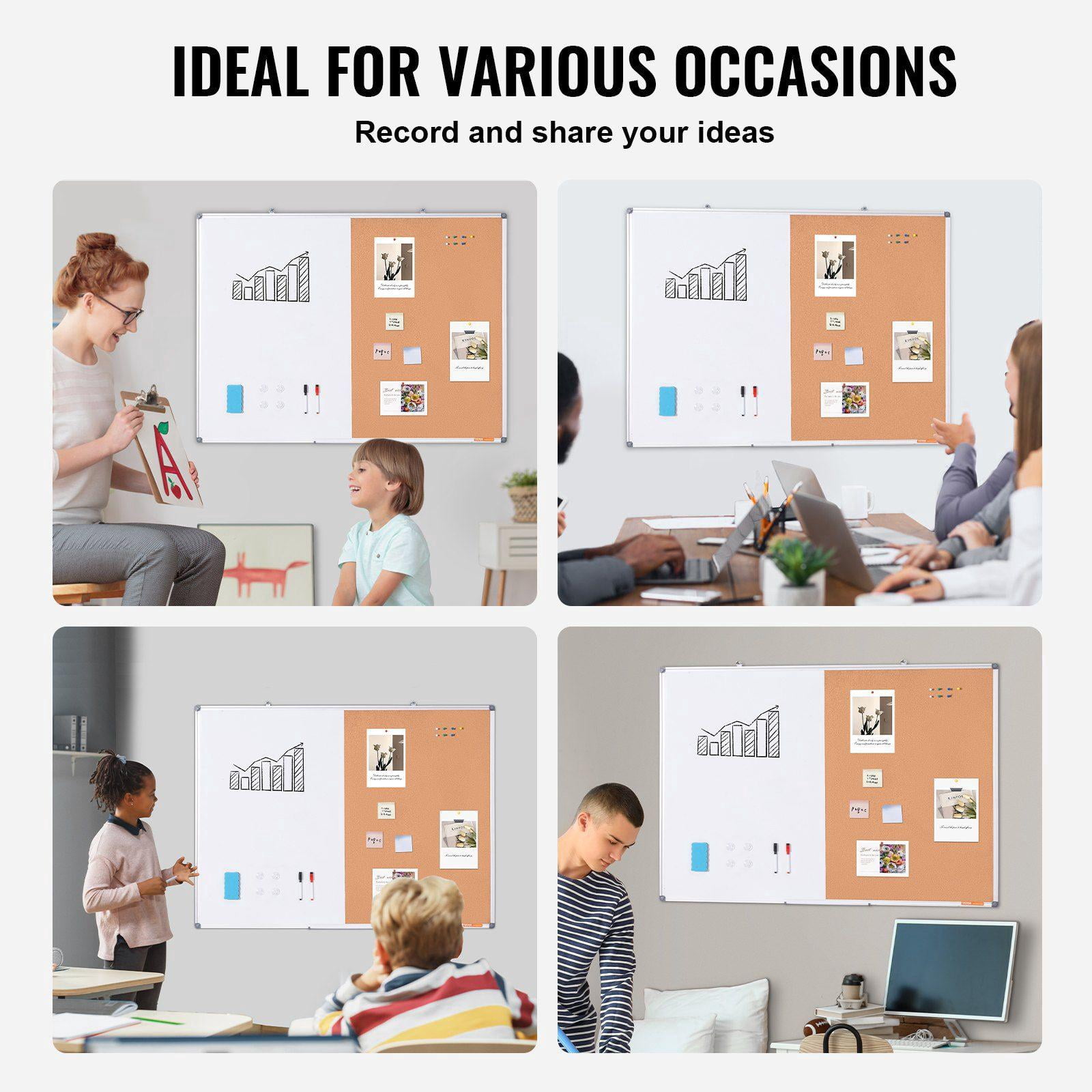 48x36 Inch Whiteboard Cork Board Combo Aluminum Frame 2 in 1 Magnetic Dry Erase Bulletin Board Wall Mount for School Home Office