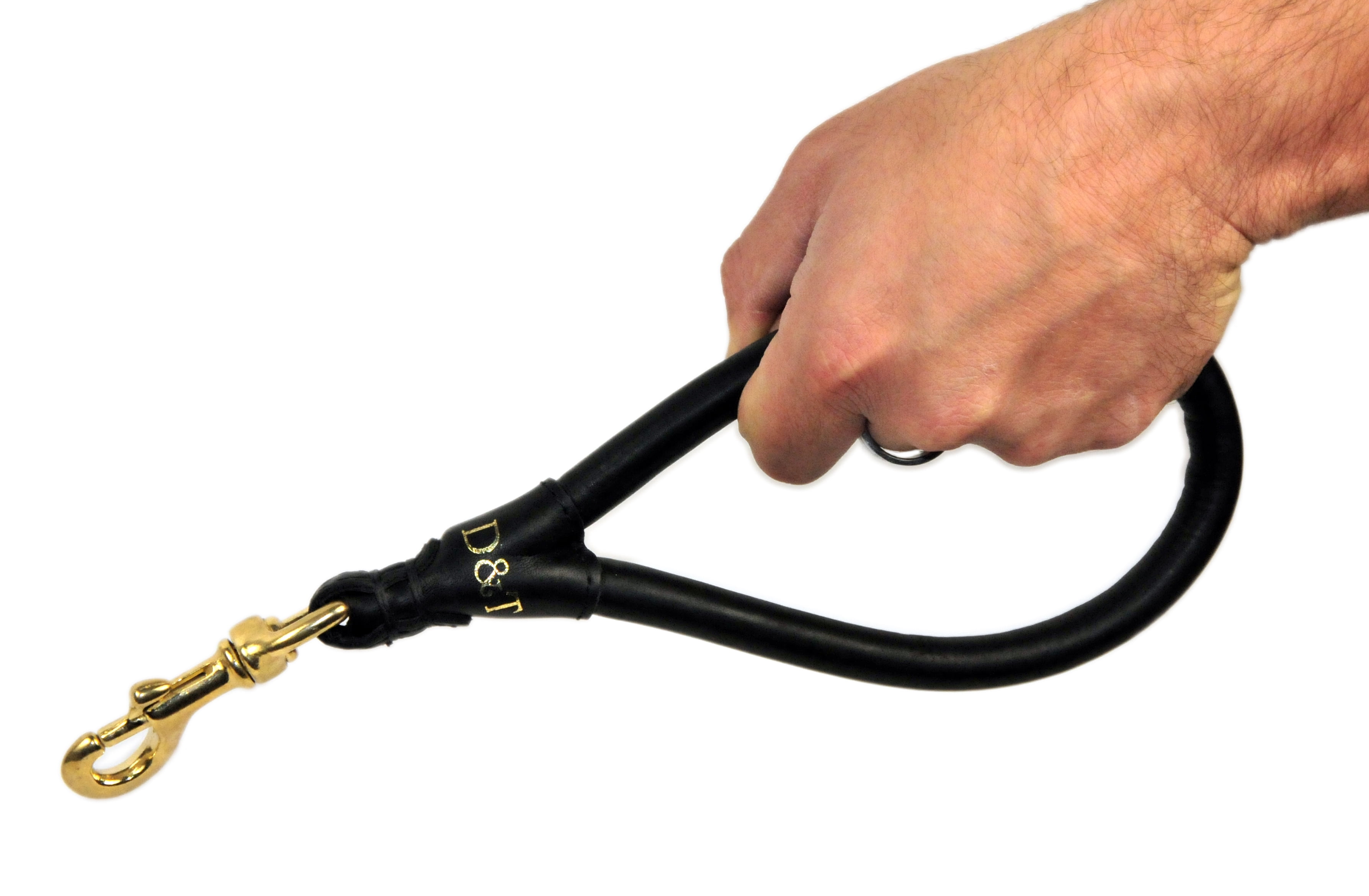 Dean & Tyler Short Rolled Leather Leash Tamed Handle Black 1ft Solid Brass