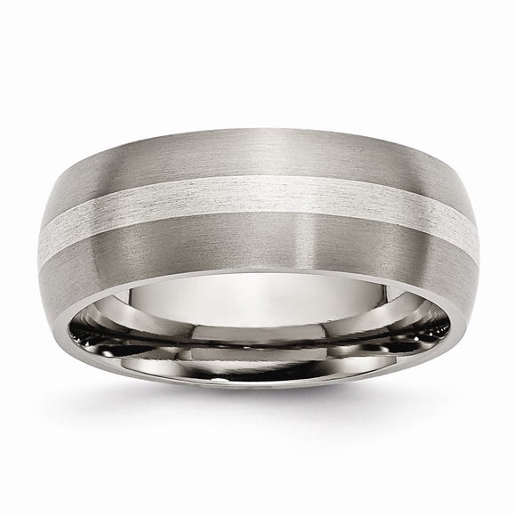 Bague en Argent Sterling 925 Titane avec Incrustation Gravable 8mm Bande Brossée Taille 12 Bijoux Cadeaux pour Femmes