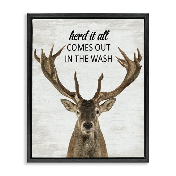Stupell Industries Herd It Comes Out In Wash Quotes and Sayings Painting Black Floater Framed Canvas Art Print Wall Art, 17 x 21