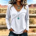 thumbnail image 2 of Garbnen Women Long Sleeve Shirt Raw Edge Hem Womens Shirts V Neck Loose Fit Patchwork Fall Winter Casual Fashion Womens&nbsp;blouses White L, 2 of 4