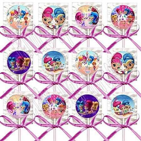 Shimmer and Shine Party Favors Supplies Decorations Lollipops w/ Hot Pink Bows Favors -12 pcs Nick Jr. Nickelodeon