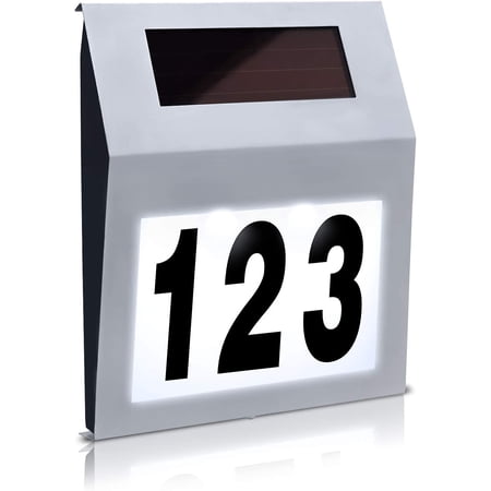 Solar Powered LED Lighted House Number with 2 LEDs Stainless Steel ...