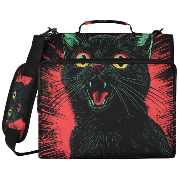 ALAZA Zipper Binder A Black Cat Pattern 2 inch 3 Ring 500 Sheet Capacity Trapper Keeper File Folder Organizer Bag