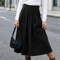 thumbnail image 5 of Ihhxva Women's Corduroy Midi Skirt, High Waist Pleated A-Line Skirt with Elastic Waist and Side Pockets for Casual Wear S - 3XL, 5 of 9