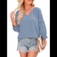 thumbnail image 3 of Blusas de 3/4 para Mujer, Blusas Plisadas Informales de Negocios con Cuello en V, Camisas Holgadas de Oficina Azul XL, 3 of 7