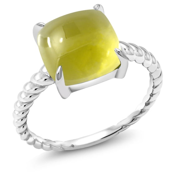Gem Stone King 4.10 Ct Cushion Cabochon Yellow Lemon Quartz 925 Sterling Silver Ring (Size 9)