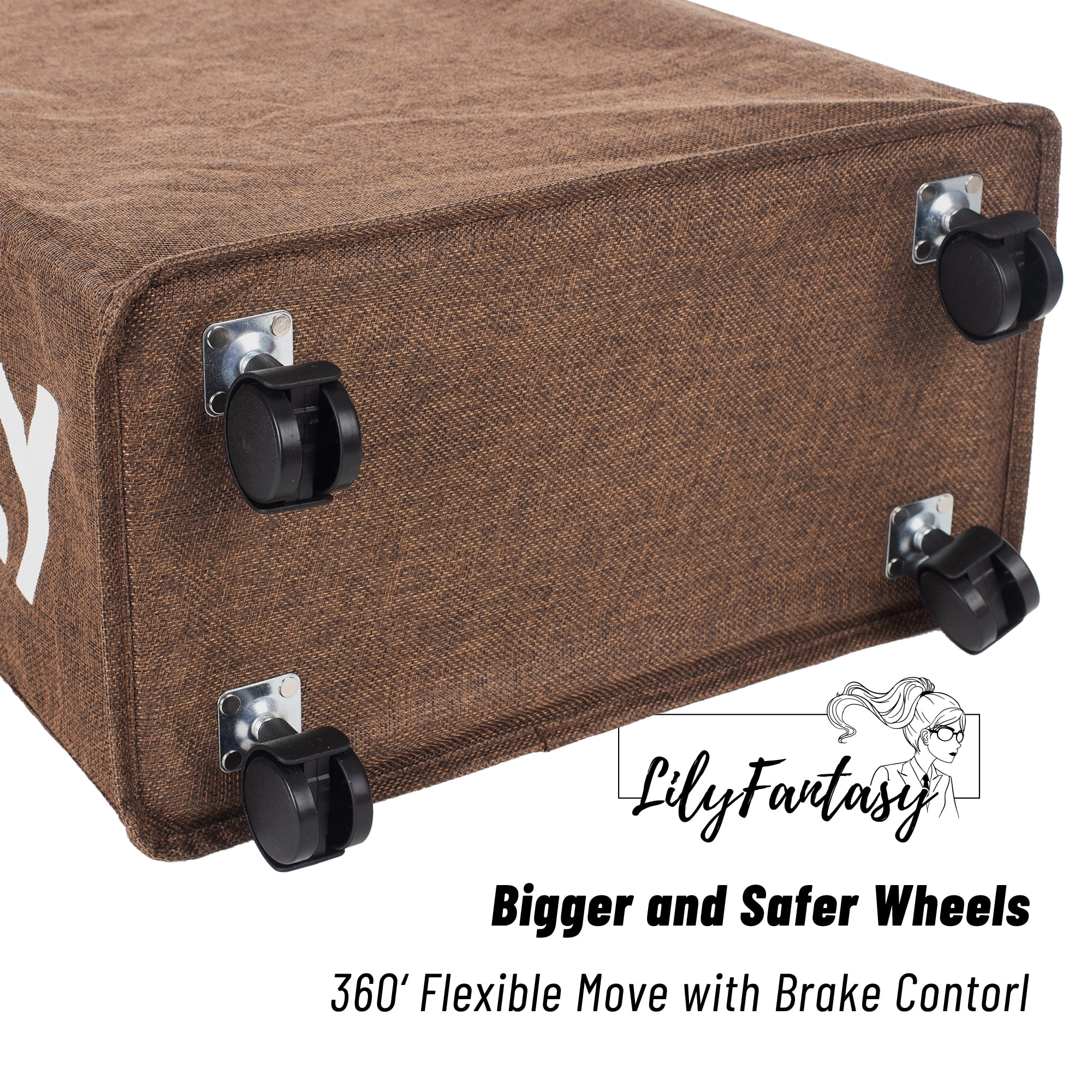 Caroeas X-Large Slim Laundry Baskets 27" Tall with Leather Handle, Laundry Basket on Wheels , Collapsible Laundry Hamper, Rolling Hamper Dorm Baskets (Brown Linen)