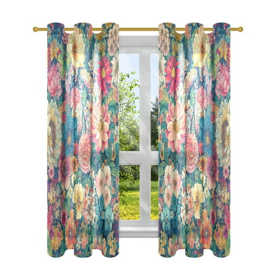 BZSMCE Window Curtain Panels Fashion Blooming Tapestry Printed 63x42in/63x52in