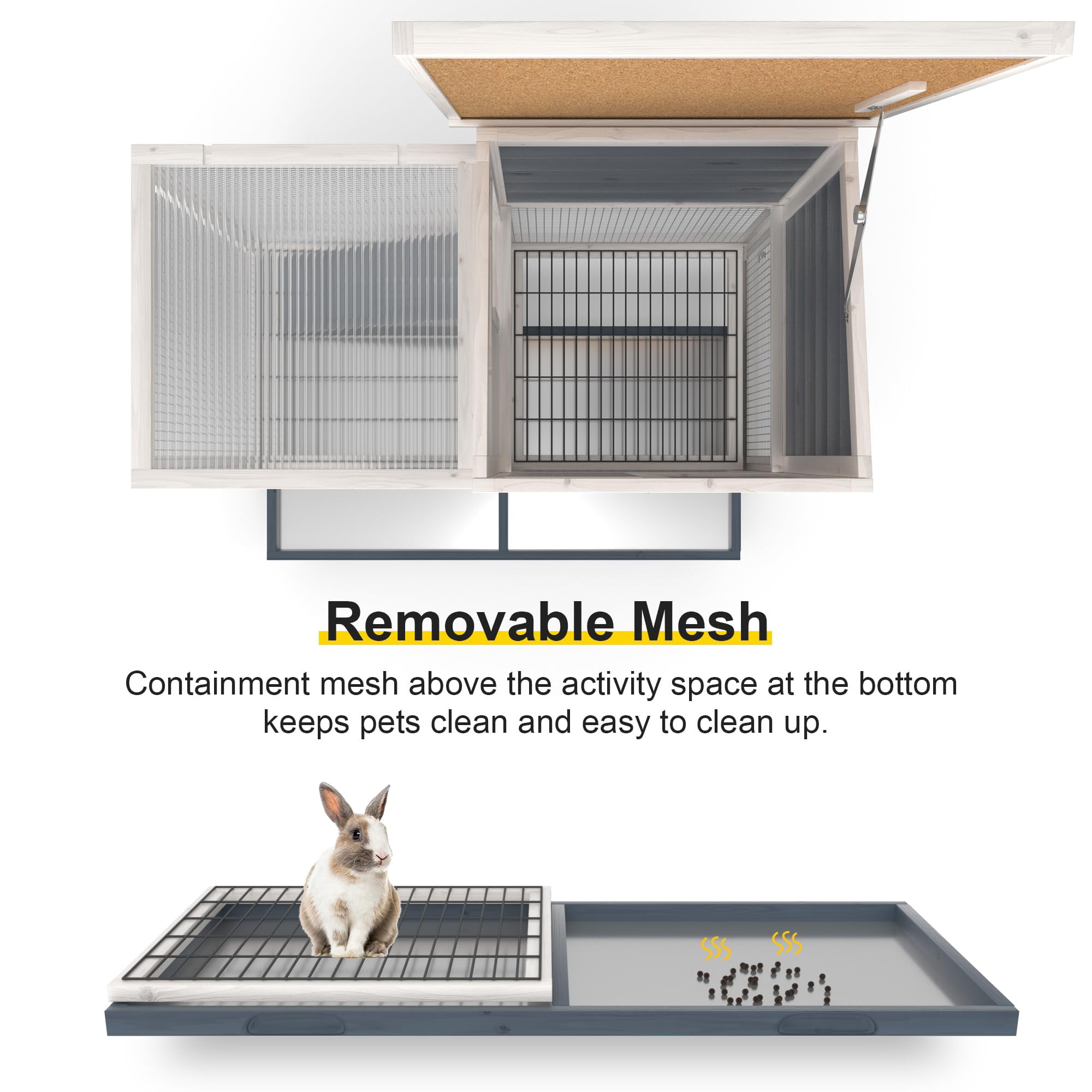 Phonjoroo Rabbit Hutch Indoor Bunny Cage Outdoor Wooden Guinea Pig House for Small Animals with Wheels, Ramp & Ramovable Tray (Grayish Blue)