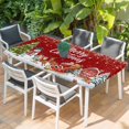 thumbnail image 2 of Red Christmas Table Cloths for 5 Foot Rectangle Tables, Santa Snowman Snowflake Elk Xmas Tree Winter Patio Waterproof Elastic Fitted Tablecloths, Washable Rectangular Table Cover for Camping, 2 of 8