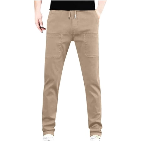 LMOIPLI Men s Cargo Pants Outdoor Waterproof Elastic Waist Pocket Breathable Soft Comfortable Drawstring Closure Casual Pants for Jogging Hiking Daily Wear Yellow XXXL