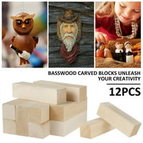 ODOMY Basswood Carving Block Set,12Pcs Unfinished Wood Carving Tools Kit Knife Whittling Woodworking Set, Includes 3 Size Wooden Blocks for Kids Adults Beginner