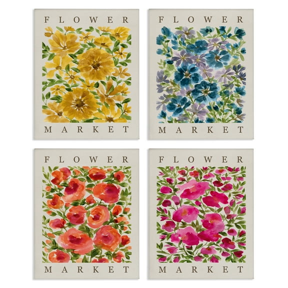 Stupell Industries Various Flower Market Blooms Floral Painting Wrapped Canvas Canvas Art Print Wall Art, 11 x 14, Set of 4