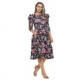 thumbnail image 2 of Women's Summer Swing Puff 3/4 Sleeve Midi Cocktail Pockets with Tie Waist for Party, Formal and Casual Dresses(Black Cherry Bubble Gum 3X Plus Size), 2 of 4
