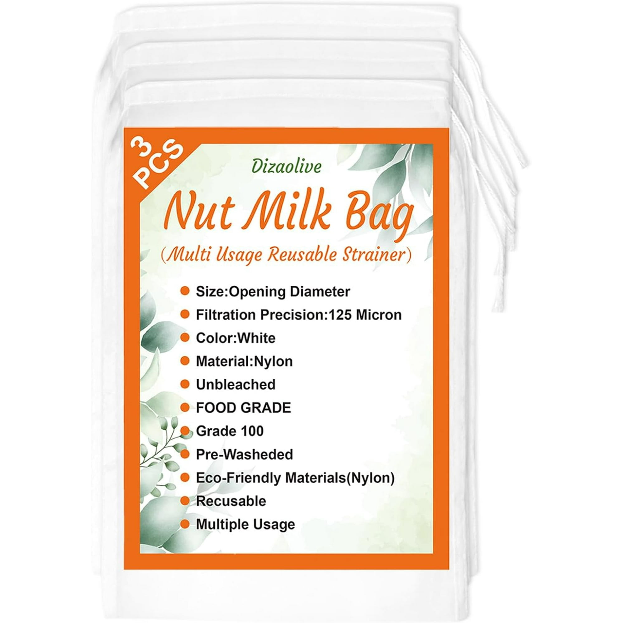 Diffaxy Lot De 4 Sacs à Lait De Noix 30 × 20 Cm En Nylon à Mailles Fines Avec Cordon De Serrage Pour Fromage Maison, Jus De Fruits Et Jus De Légumes