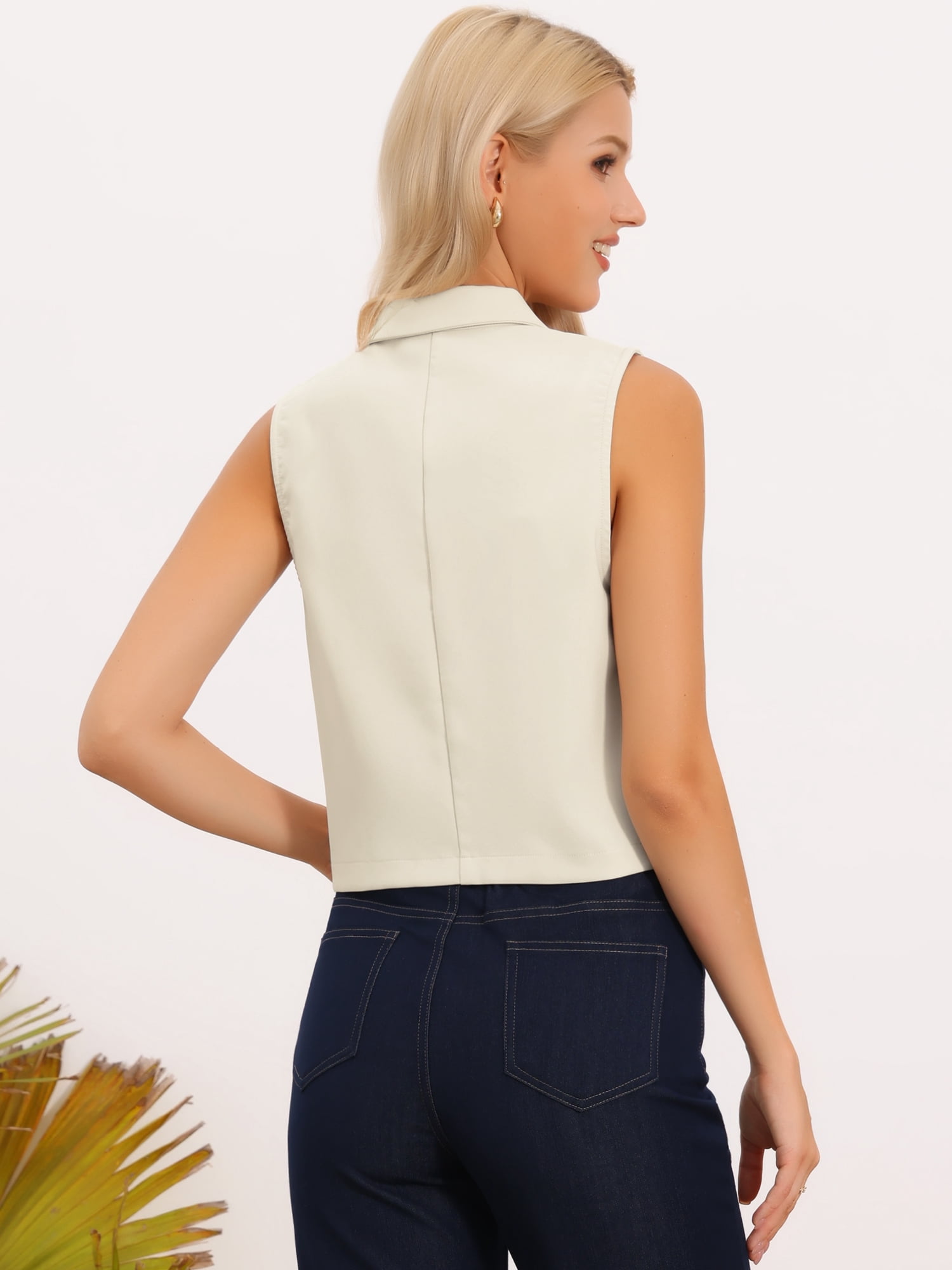 DARING DIVA Women's Trendy Notched Lapel Waistcoat Sleeveless Suit Jacket L Apricot