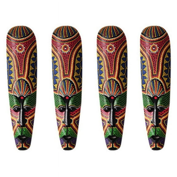 4X Wooden Mask Wall Hanging Solid Wood Carving Painted Wall Decor Home Decorations African Mask Crafts A