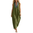 thumbnail image 2 of Qulqfy Boho Womens Summer Dresses Cotton Linen Army Green Casual Maxi Sleeveless Plain Strapped Swing Loose V-Neck Flowy Beach Long Dresses with Pockets L, 2 of 7