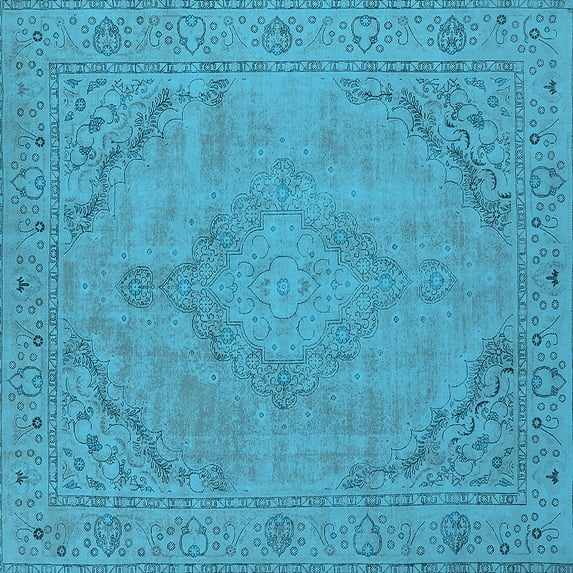 Ahgly Company Indoor Square Oriental Light Blue Industrial Area Rugs, 7' Square