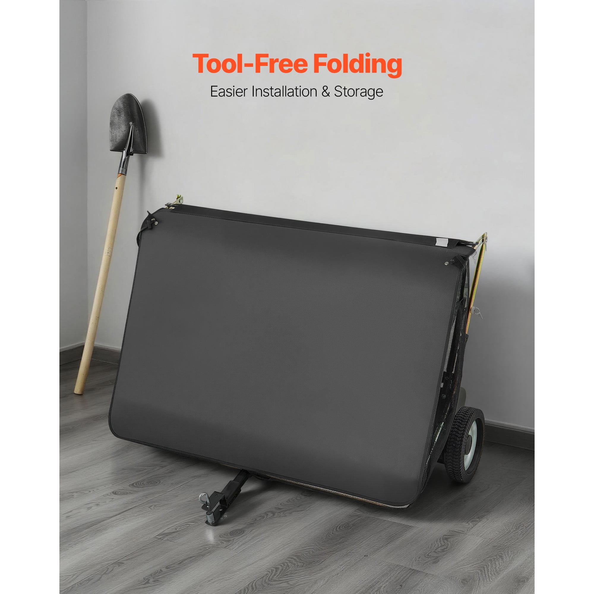 KFFKFF 48-Inch Tow-Behind Lawn Sweeper, 26 cu. ft Hopper Capacity, Yard and Garden Debris Collector with Dump Rope, Adjustable Height for Grass and Leaf Cleanup