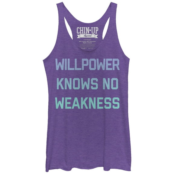 Women's CHIN UP Willpower Knows No Weakness Racerback Tank Top Purple Heather X Large