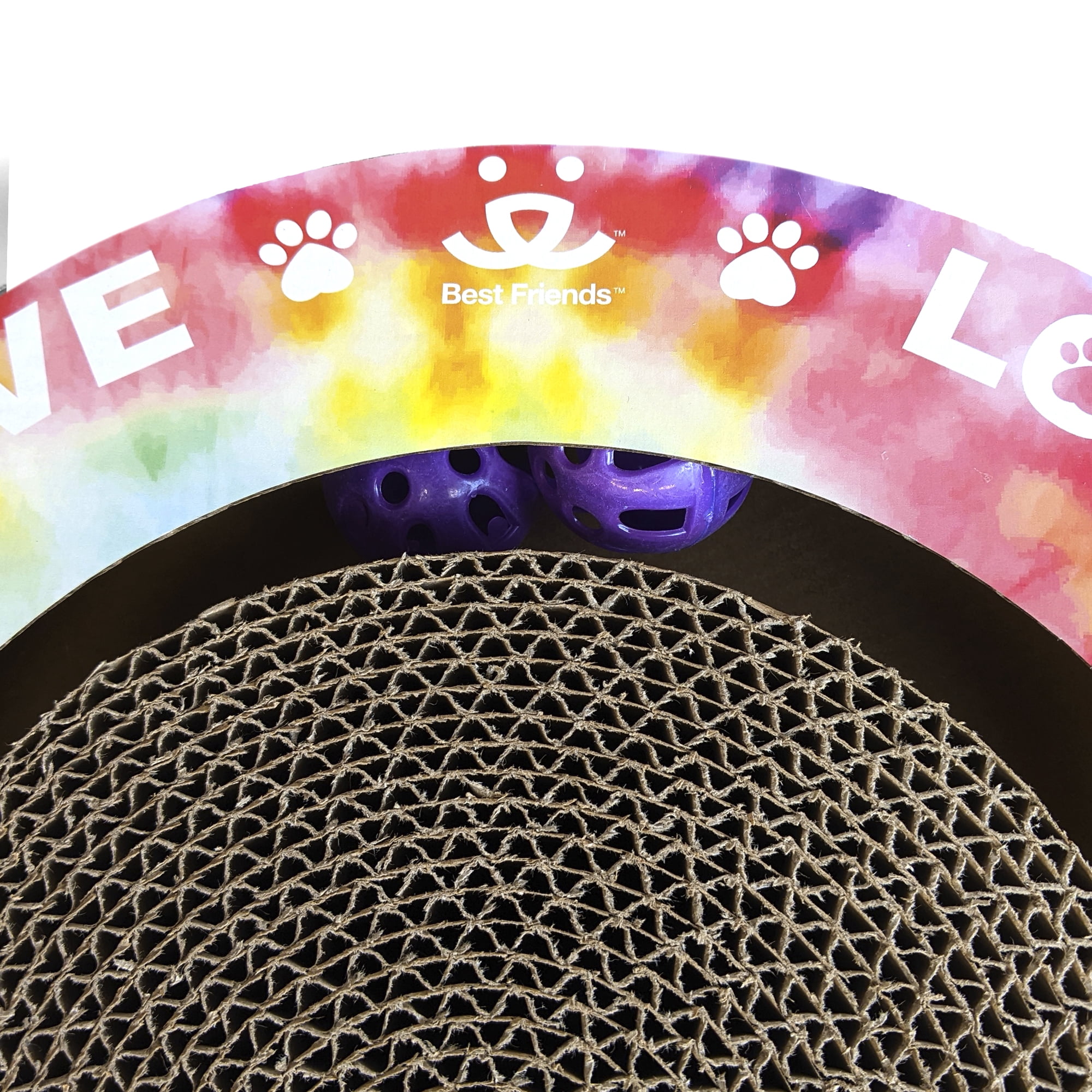 Best Friends Cat Scratcher-Round Track with Spinning Ball-Tie Dye-14"