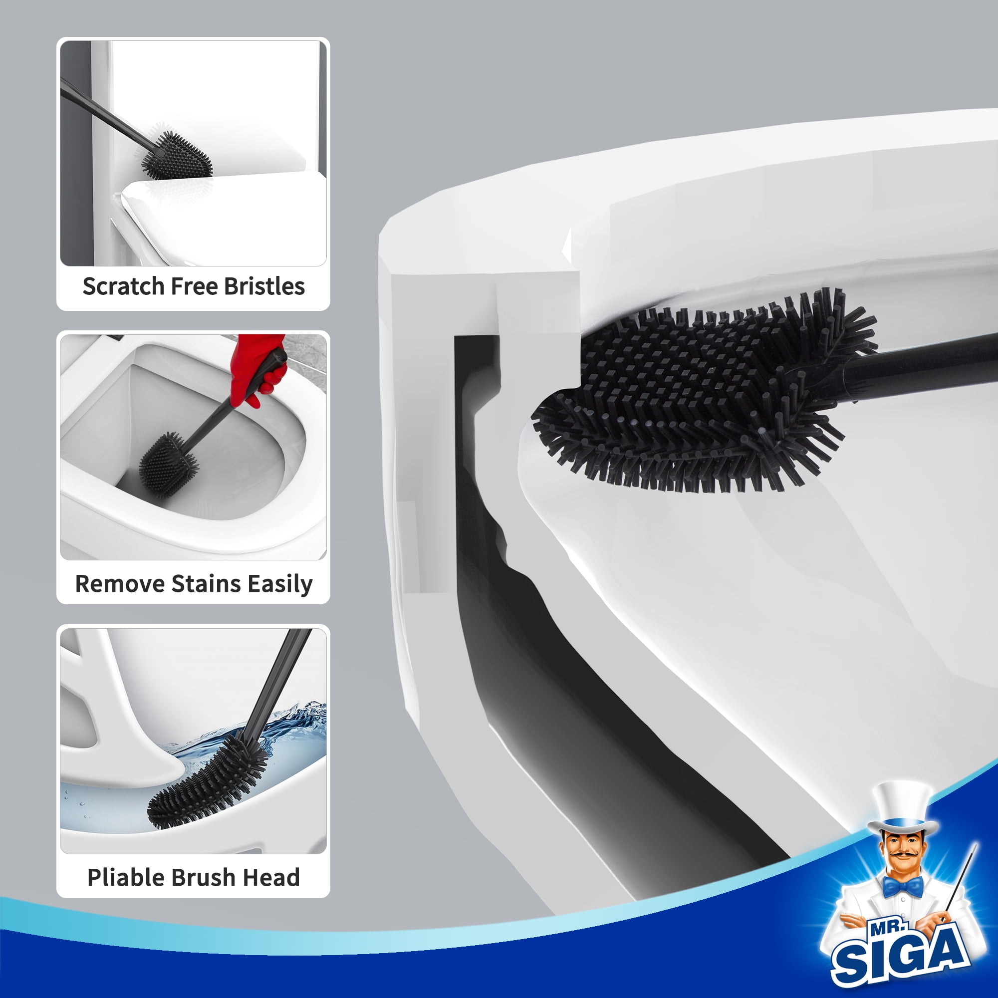 MR.Siga Toilet Bowl Brush, Wall Mounted Toilet Brush for Bathroom Cleaning,Black,1 Pack,for Adult