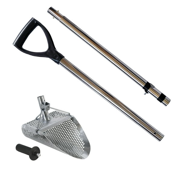 Dune Scoops Kraken 11" x 8" Stainless Steel Metal Detector Sand Scoop w/ Large & Strong Collapsible Stainless Steel Handle Universal Pole