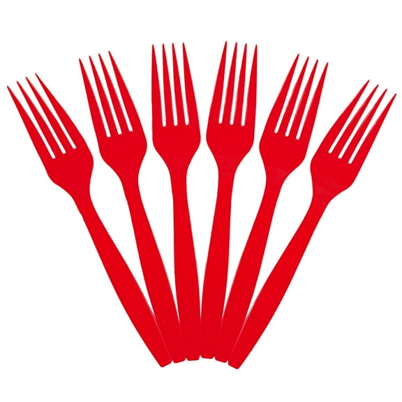 JAM Paper Plastic Forks, Red, 100 Disposable Forks/Box