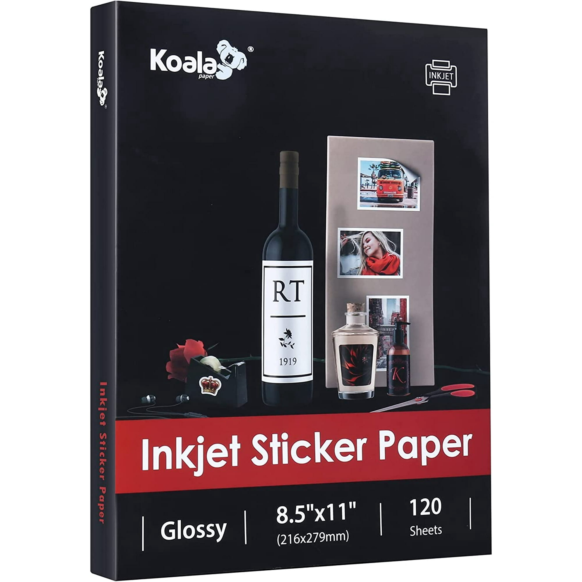 Bundle 140 Sheets - Koala Printable Vinyl Sticker Paper Glossy White Waterproof 20 Sheets + Koala Glossy Sticker Paper for Inkjet Printer 120 Sheets