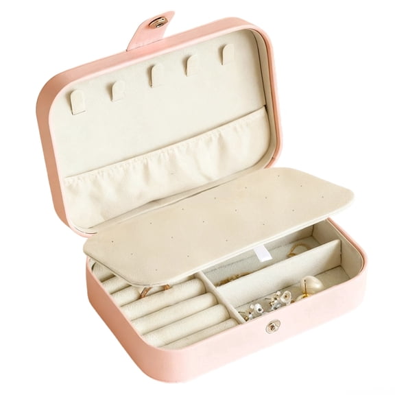 Travel Jewelry Case, Portable Double Layer PU Leather Jewelry Box 16x11cm with Anti-Oxidation Velvet Interior, Earring & Ring Organizer