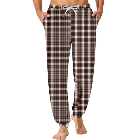 IAJDKMEK Men's Plaid Flannel Lounge Pants - Lightweight Sleep Bottoms with Pockets & Drawstring, Perfect Mens Casual Pants and Pajama Bottoms, Cozy Men's Pajamas,Beige L