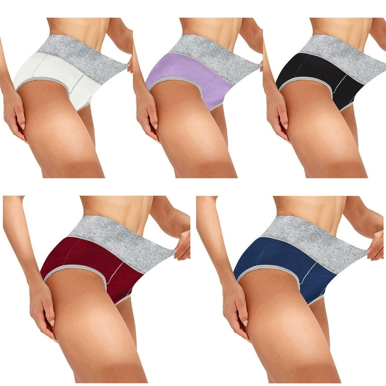 Follure Women's High Rise Cotton Underwear Briefs Tummy Smoothing Stretch  Panties Invisible Hispter 5 Pack 